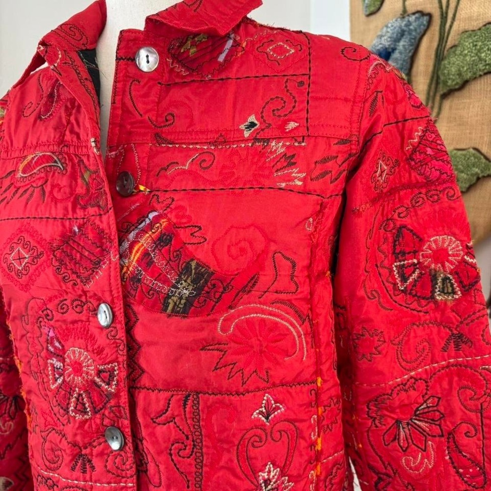 Red Patchwork Chore Jacket - Picture 2 of 6